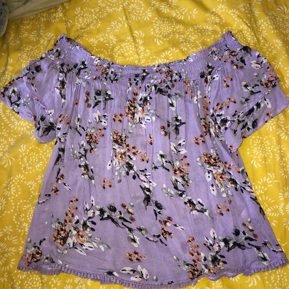 Off the shoulder floral top.